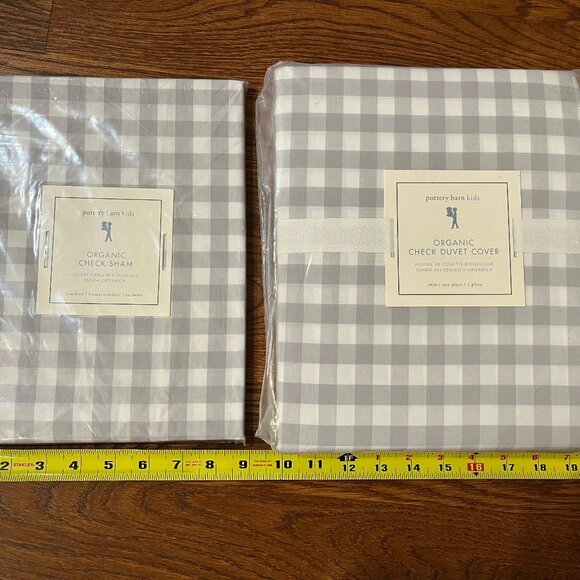 Pottery Barn Kids Organic Check Duvet & Sham - Light Gray, Twin - Picture 1 of 9